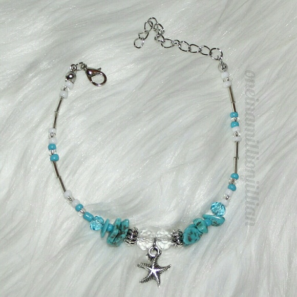 Starfish & Turquoise Anklet / Ankle Bracelet - Picture 2 of 4